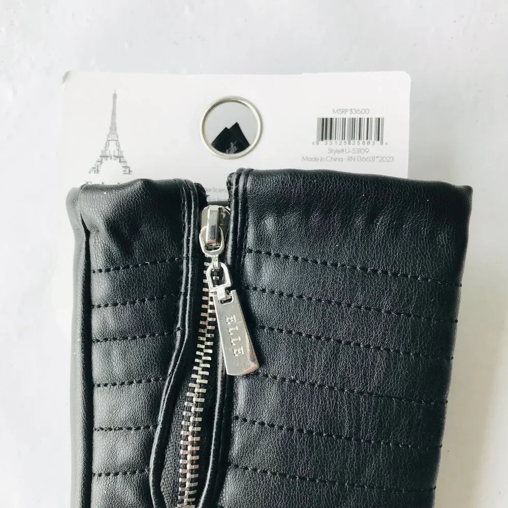 Elle  Women’s Gloves With Lining Black  Patterned Faux Leather